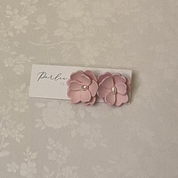Parlee Jewelry - Pink Floral Earrings Pearl Handcrafted Clay Lightweight